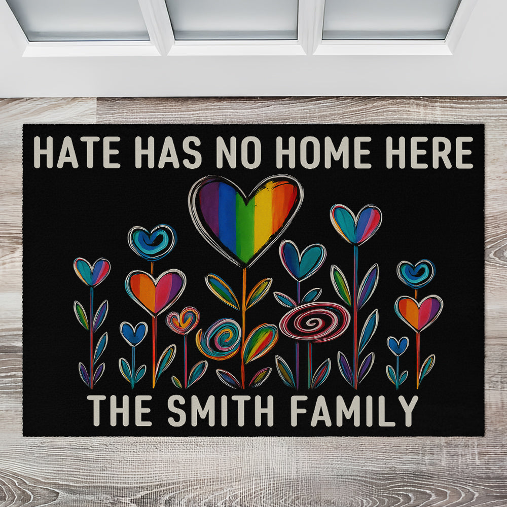 No Hate Here, Vibrant Floral Design - Personalized Doormat