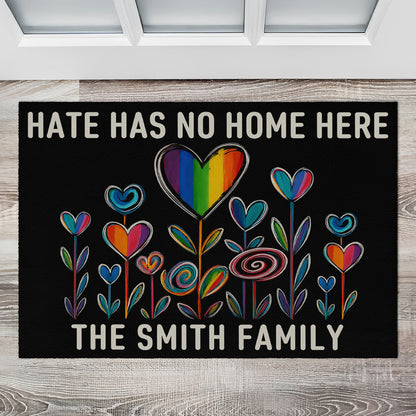No Hate Here, Vibrant Floral Design - Personalized Doormat