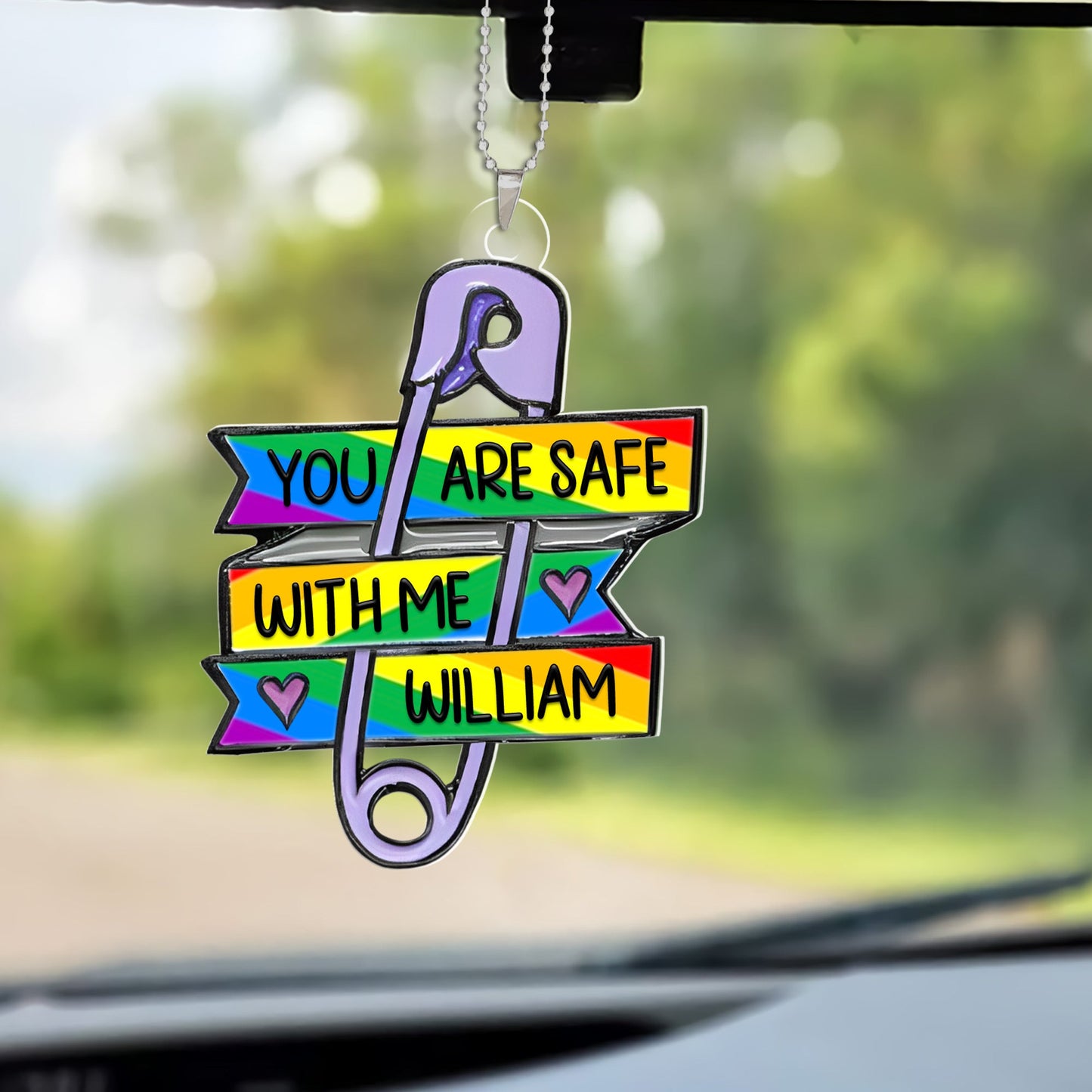 You Are Safe With Me - Personalized Rear View Mirror Accessory