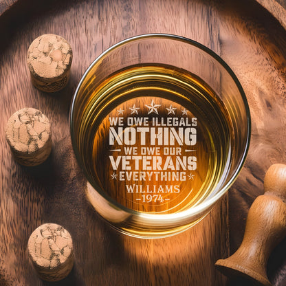 Patriotic Veteran Tribute Glass Ashtray - Personalized Engraved Whiskey Glass