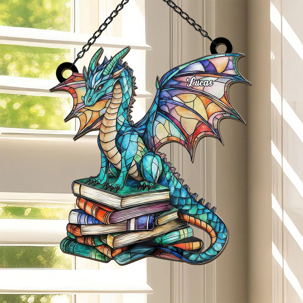 Book Dragon - Personalized Window Hanging Suncatcher
