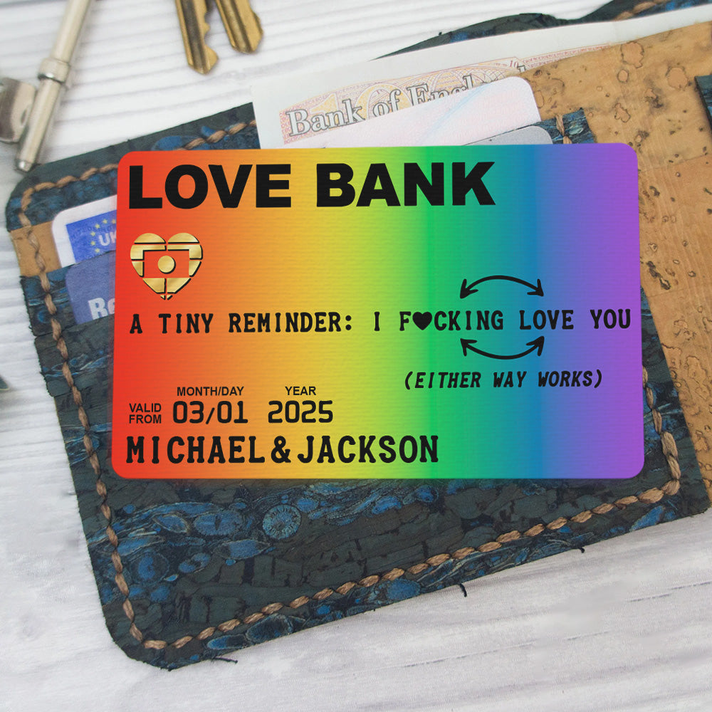 Love Bank Card, A Tiny Reminder of Your Love - Personalized Aluminum Wallet Card