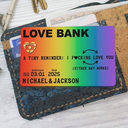 Love Bank Card, A Tiny Reminder of Your Love - Personalized Aluminum Wallet Card