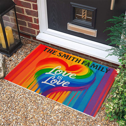 Love Is Love - Personalized Rainbow Heart Doormat