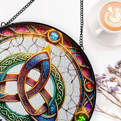 Celtic Knot Garden Suncatcher - Personalized Stained Glass Window Hanging Suncatcher
