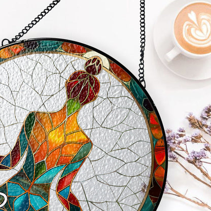 Yoga Colorful Garden - Personalized Stained Glass Window Hanging Suncatcher