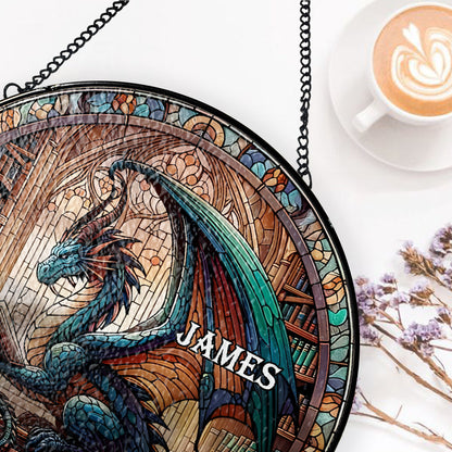 Magic Dragon Book - Personalized Stained Glass Window Hanging Suncatcher
