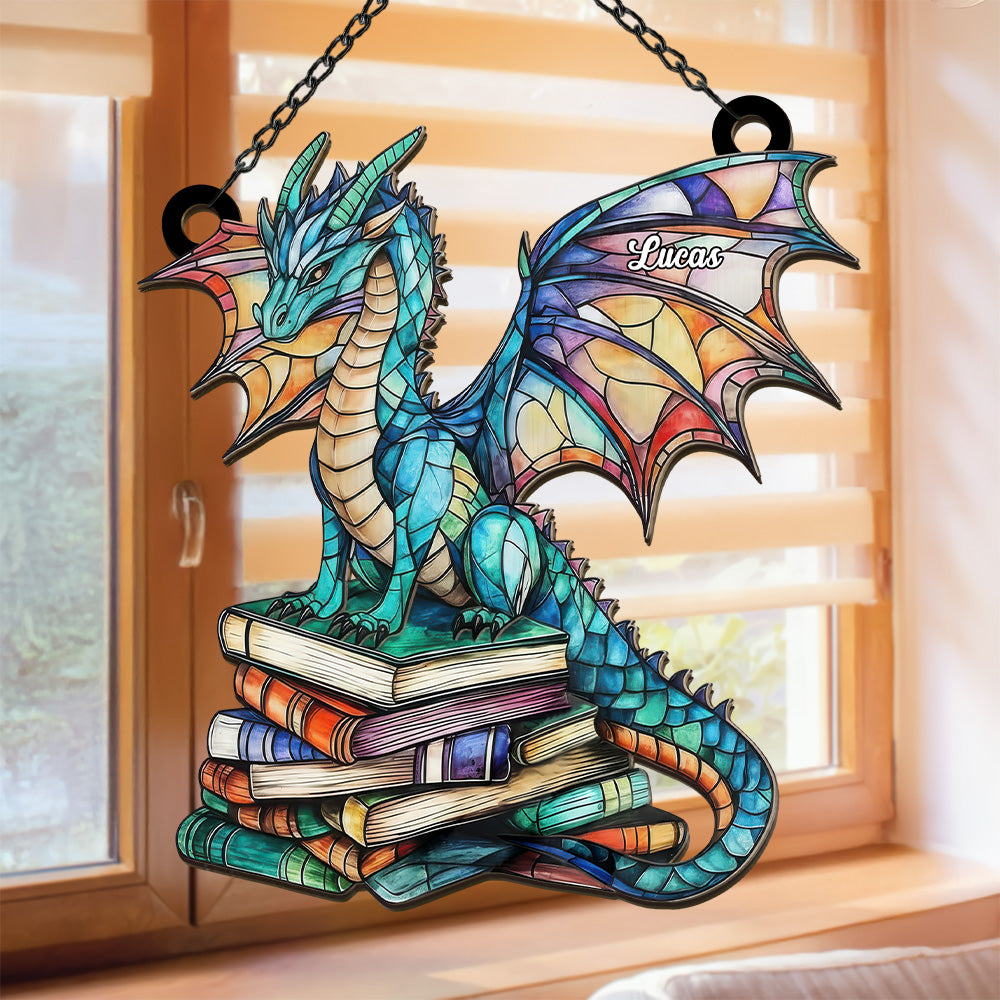 Book Dragon - Personalized Window Hanging Suncatcher