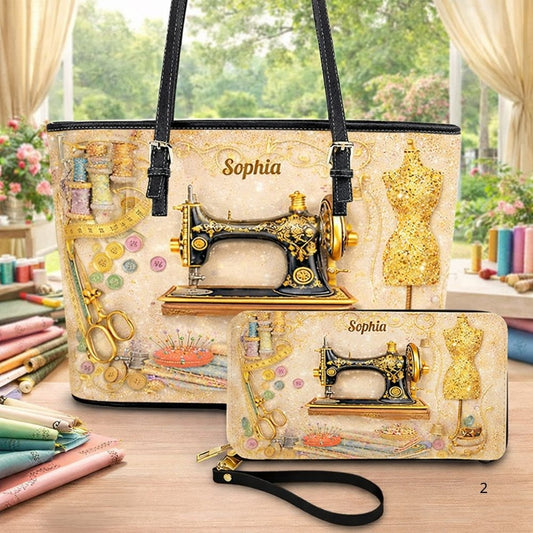 Custom Name Tailor Gift, Fashion Designer - Personalized Leather Handbag & Wallet Set