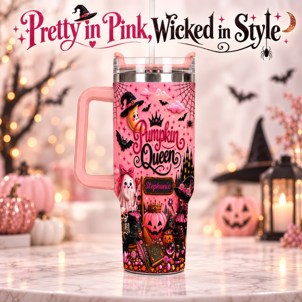 Pumpkin Queen - Personalized Pink Halloween 40oz Tumbler With Straw