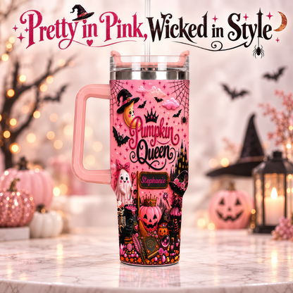 Pumpkin Queen - Personalized Pink Halloween 40oz Tumbler With Straw