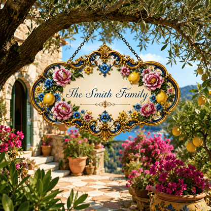 Mediterranean Style & Majolica Print Blue Lemon - Personalized Custom Shaped Metal Sign