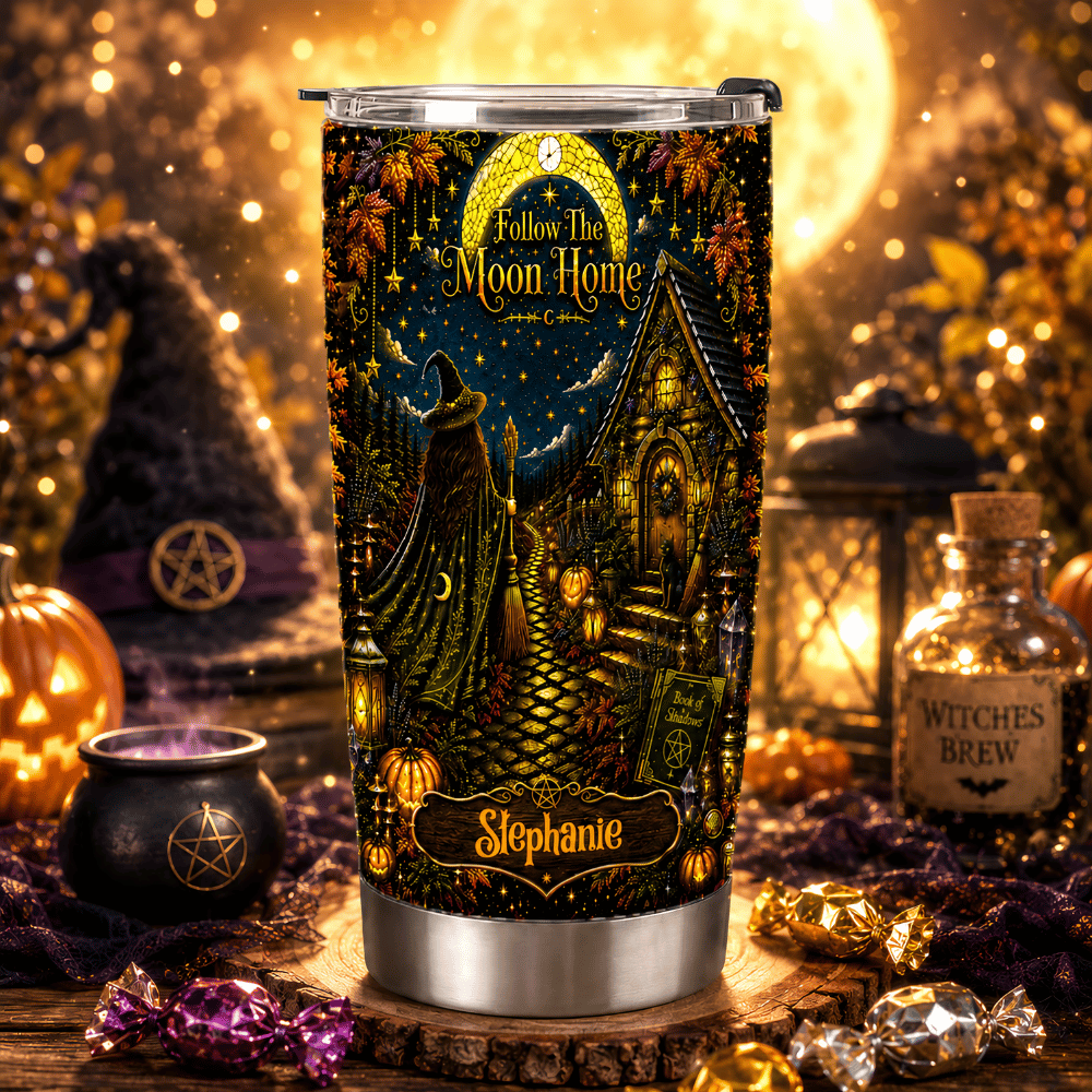 Follow The Moon Home - Personalized Witchcraft Tumbler Cup