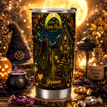Follow The Moon Home - Personalized Witchcraft Tumbler Cup