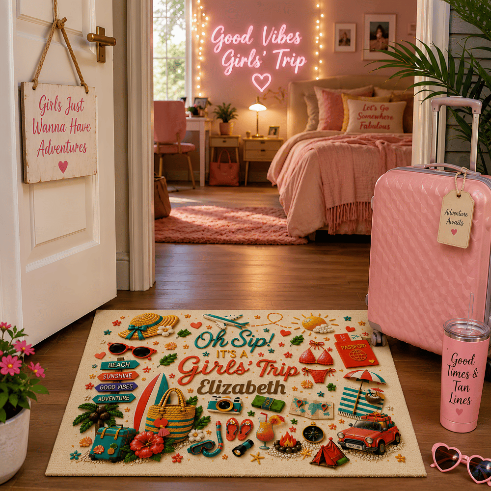 Oh Sip! It's a Girls' Trip - Personalized Girls' Trip Doormat - Gifts For Girls Trip