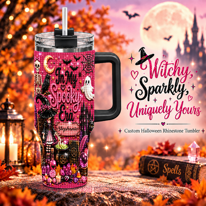 In My Spooky Era - Personalized Pink Halloween 40oz Rhinestone Tumbler With Straw