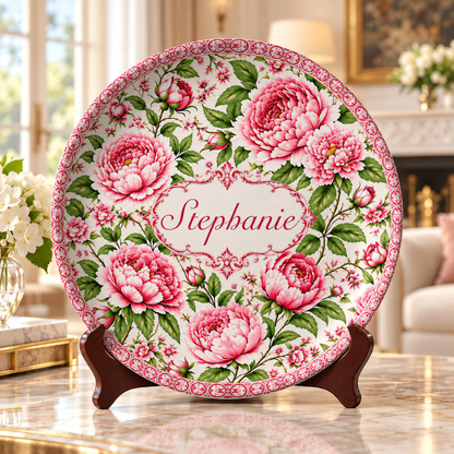 Charming Peony Paradise & Baroque Pattern - Personalized Ceramic Plate - Gift For Her, Bestie, Family Members