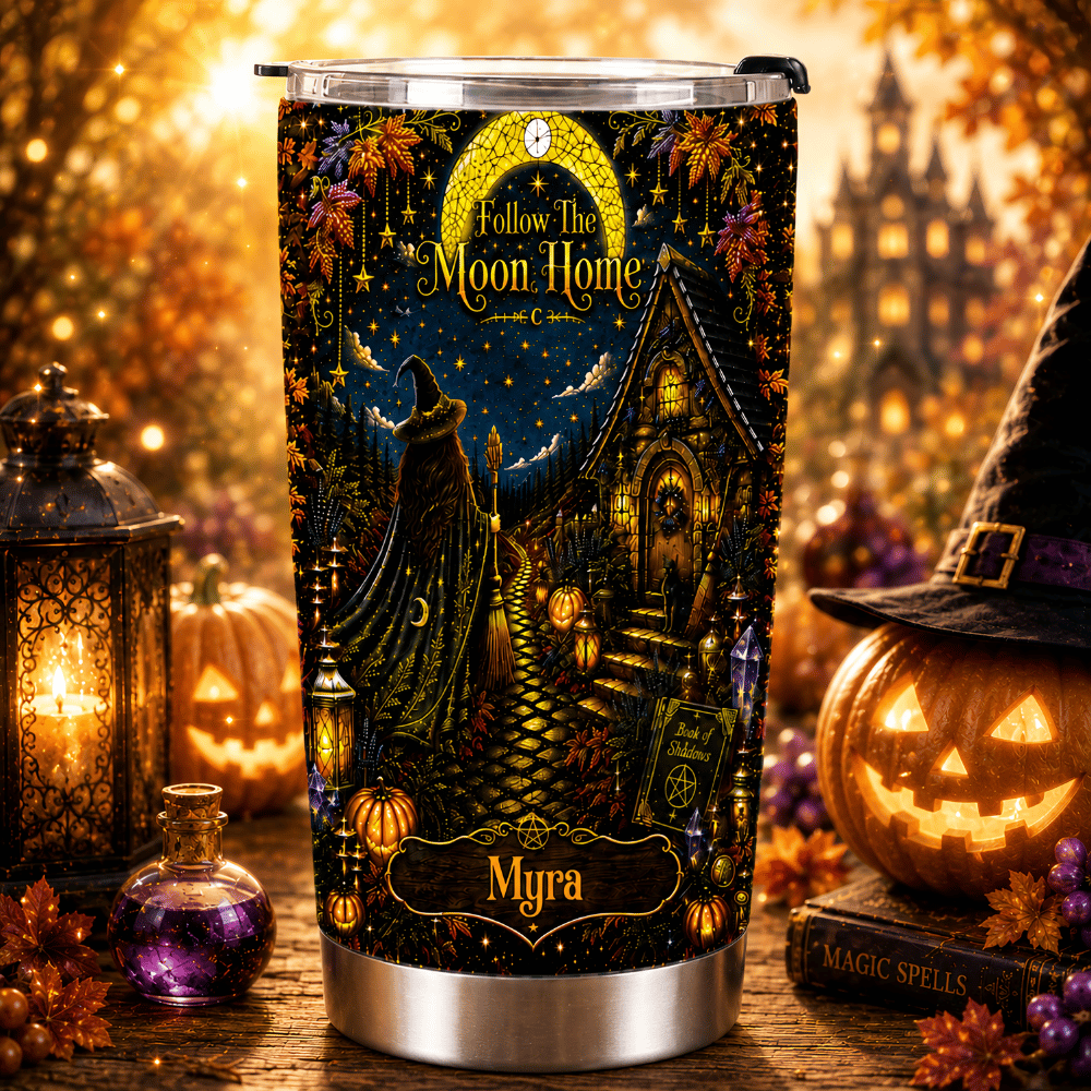 Follow The Moon Home - Personalized Witchcraft Tumbler Cup