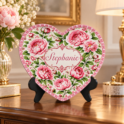 Charming Peony Paradise & Baroque Pattern - Personalized Heart Plate - Gift For Her, Bestie, Family Members