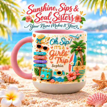 Oh Sip! It's a Girls' Trip - Personalized Pottery Mug - Girls Trip Gifts