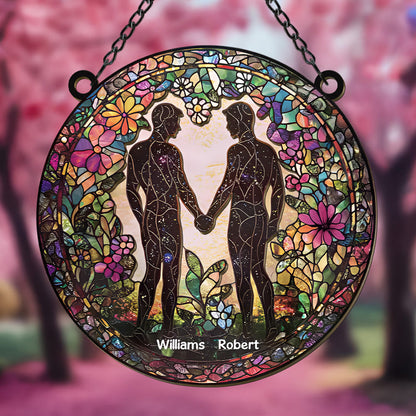 Attractive Strong Gay, Holding Hands - Personalized Window Hanging Suncatcher Ornament