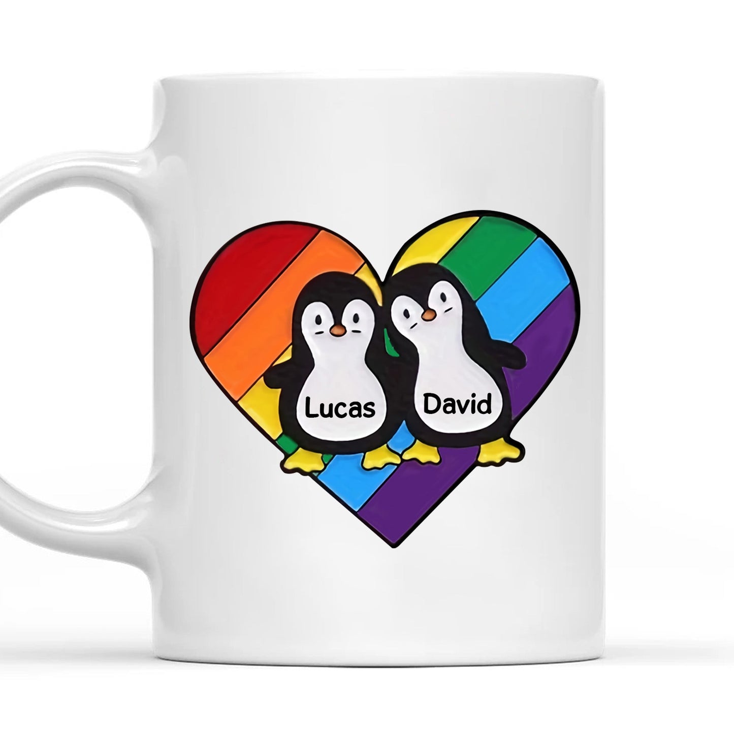 Rainbow Heart Pride Penguins - Personalized Mug