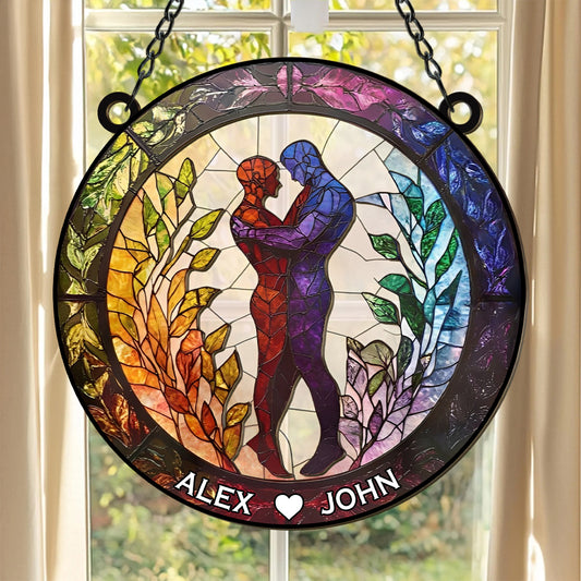 Attractive Strong Gay, Two Males Holding Hands - Personalized Window Hanging Suncatcher Ornament