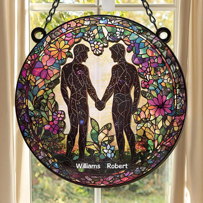 Attractive Strong Gay, Holding Hands - Personalized Window Hanging Suncatcher Ornament