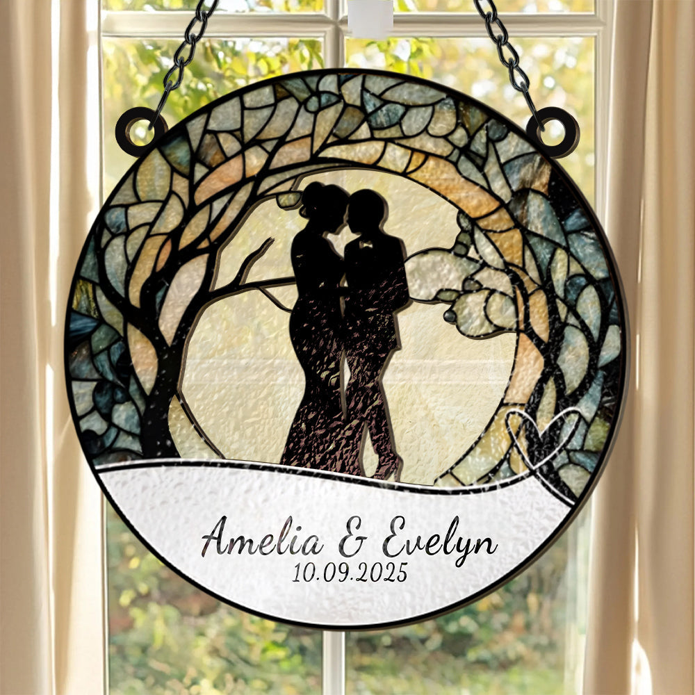 Bride and Groom Light Catcher Mrs & Mrs Couples - Personalized Window Hanging Suncatcher Ornament