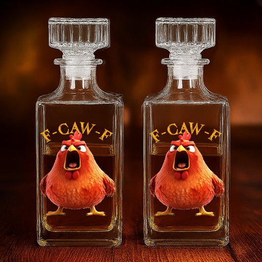Funny Whiskey Glass - F-Caw-F Crow Joke - Gift For Family Members, Coworkers, Friends - Personalized Combo Whiskey Glass + Decanter
