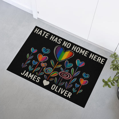 No Hate Here, Vibrant Floral Design - Personalized Doormat