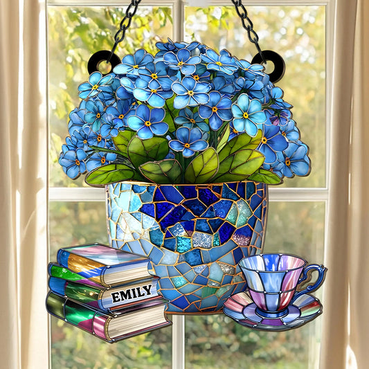 Book And Tea - Personalized Window Hanging Suncatcher