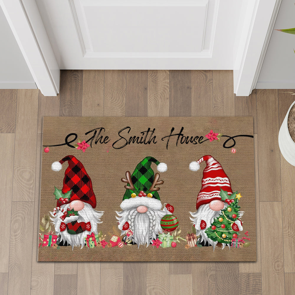Christmas With 3 Gnomes - Personalized Doormat
