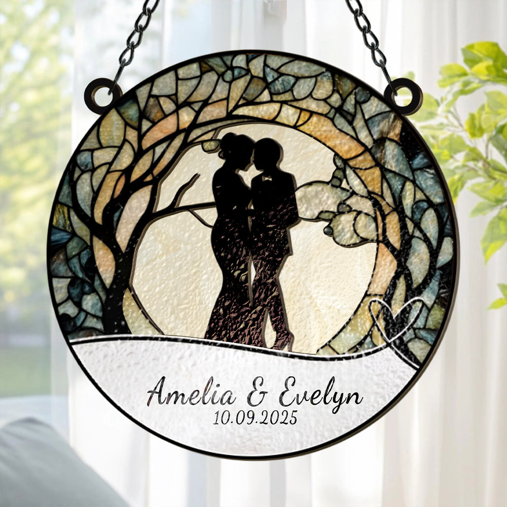 Bride and Groom Light Catcher Mrs & Mrs Couples - Personalized Window Hanging Suncatcher Ornament