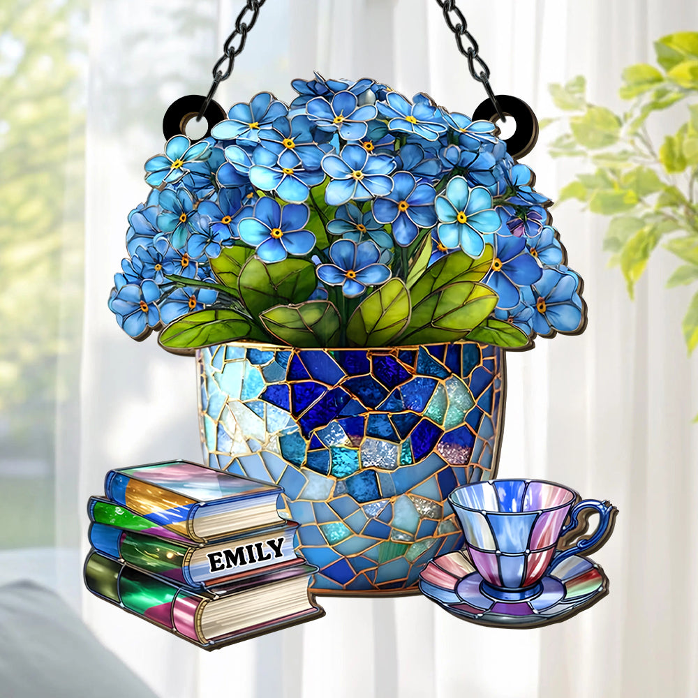 Book And Tea - Personalized Window Hanging Suncatcher