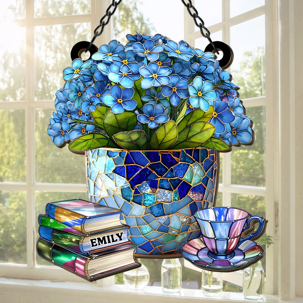 Book And Tea - Personalized Window Hanging Suncatcher