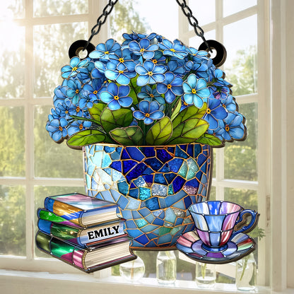 Book And Tea - Personalized Window Hanging Suncatcher