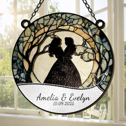 Bride and Groom Light Catcher Mrs & Mrs Couples - Personalized Window Hanging Suncatcher Ornament