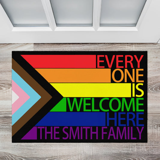 Everyone Is Welcome Here - Personalized Doormat