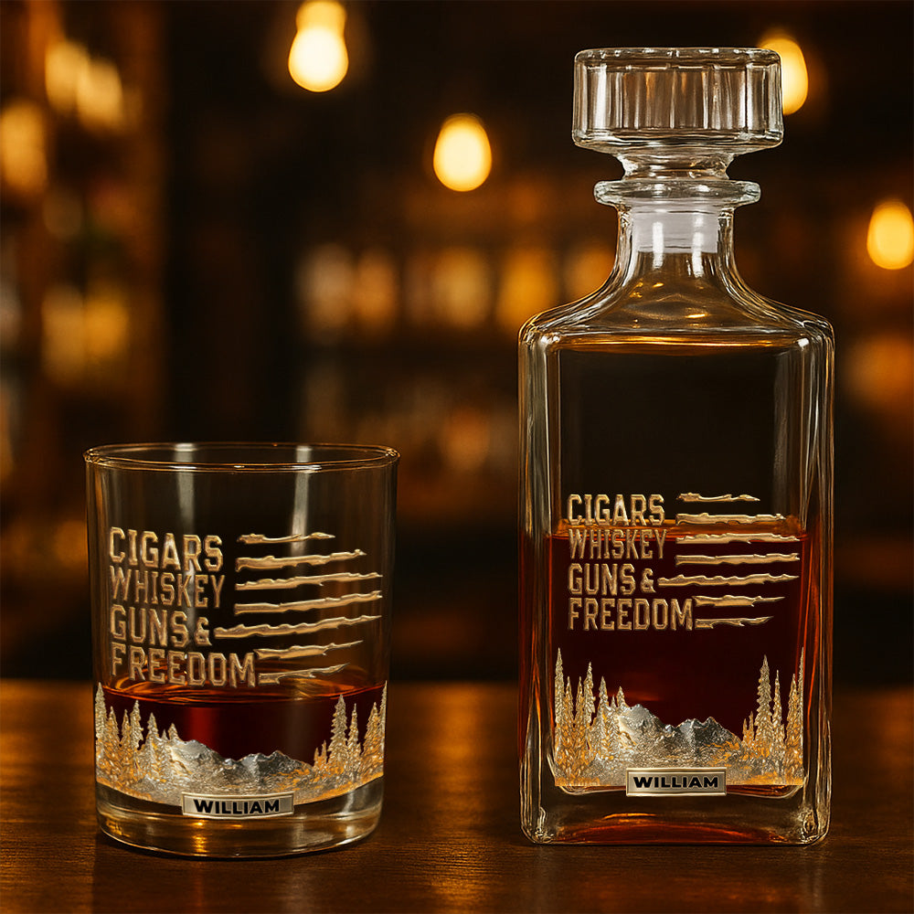Whiskey And Cigar - Personalized Whiskey Glass