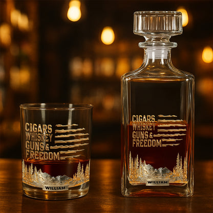 Whiskey And Cigar - Personalized Whiskey Glass