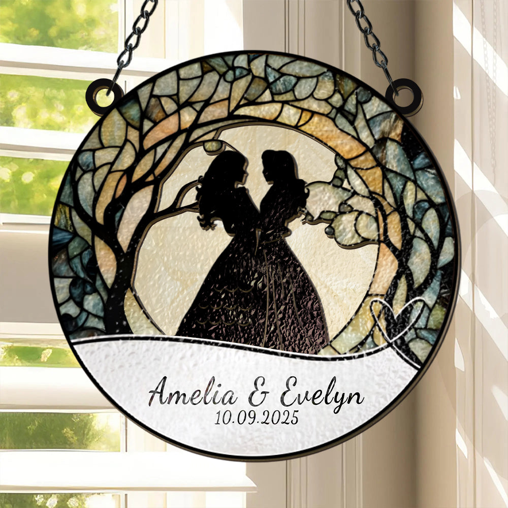 Bride and Groom Light Catcher Mrs & Mrs Couples - Personalized Window Hanging Suncatcher Ornament