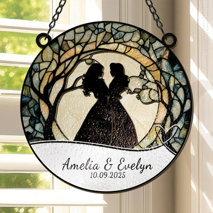 Bride and Groom Light Catcher Mrs & Mrs Couples - Personalized Window Hanging Suncatcher Ornament