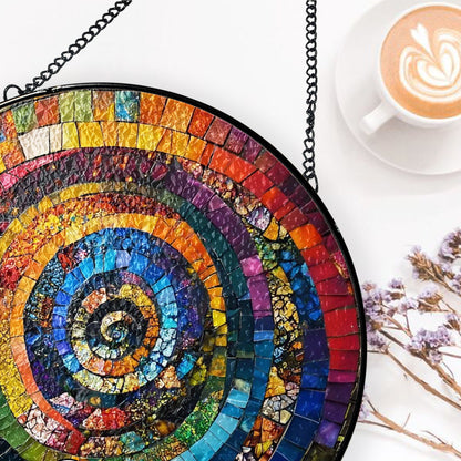 Vibrant Rainbow Spiral - Personalized Stained Glass Hanging Suncatcher