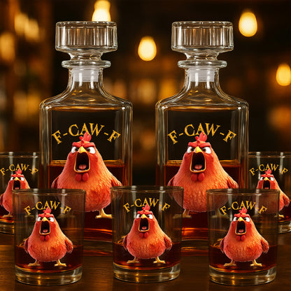Funny Whiskey Glass - F-Caw-F Crow Joke - Gift For Family Members, Coworkers, Friends - Personalized Combo Whiskey Glass + Decanter