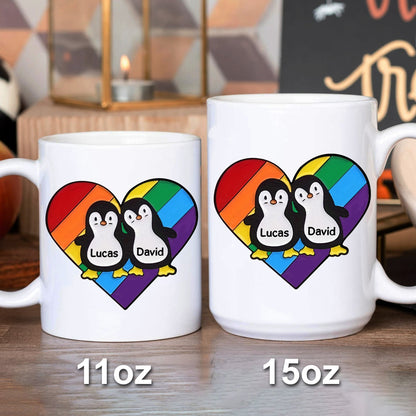 Rainbow Heart Pride Penguins - Personalized Mug