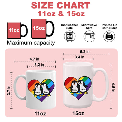 Rainbow Heart Pride Penguins - Personalized Mug
