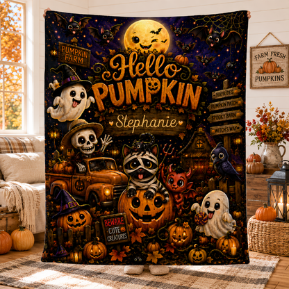Hello Pumpkin - Personalized Halloween Blanket - Gift For Halloween