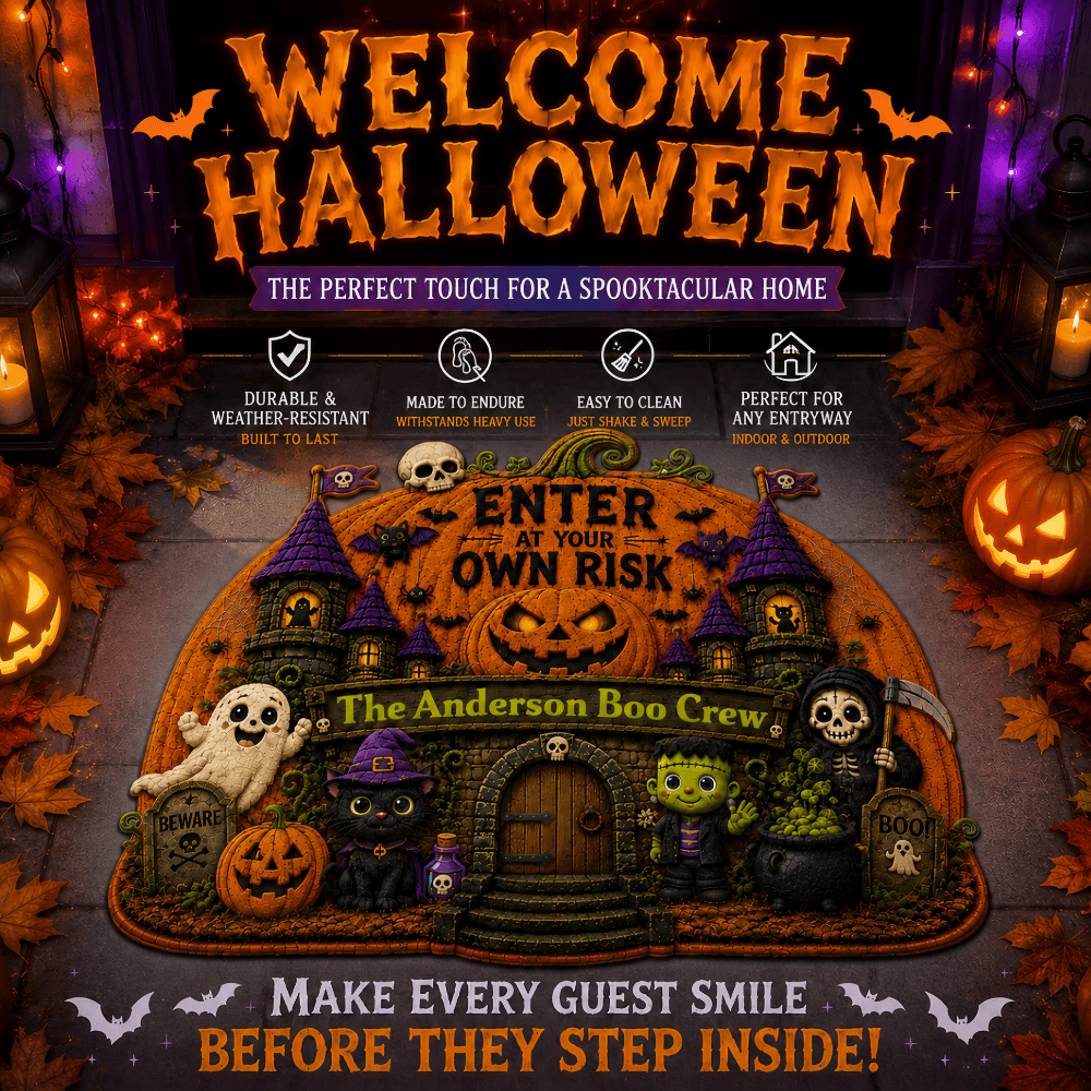 Enter At Your Own Risk - Personalized Shaped Luxurious Doormat - Gift For Halloween