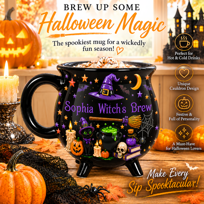 Witch's Brew - Personalized Cauldron Mug - Gift For Halloween